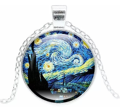 Collar Noche Estrellada De Vincent Van Gogh Plata Grabado 