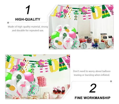 Happy Birthday Banner Balloons Hawaiian Decoration Top Hat