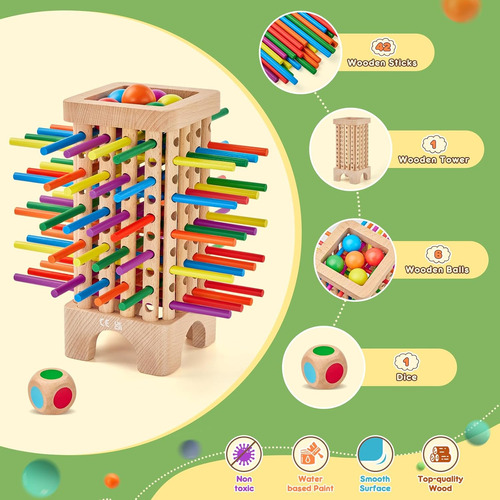 Juego Montessori Juego De Mesa De Madera, 42 Palos De Madera