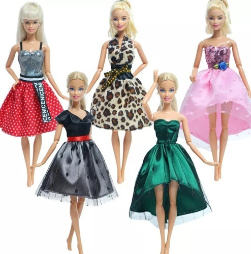 Ropa Barbie Set 5 Vestidos Estilo Glamour N°2 ( Calidad)