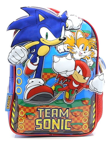 Mochila Escolar Cresko 12p Sonic Sega Espalda Jardin Full Color Rojo y azul Diseño de la tela Sonic y amigos
