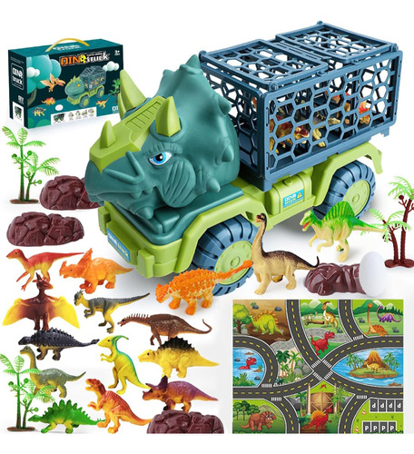 Set De Dinosaurios Camion Con Figuras Y Tapete