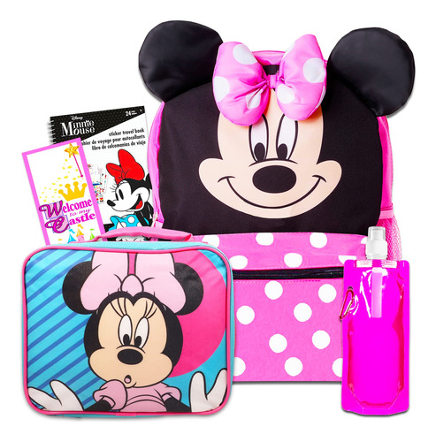 Mochila Minnie Mouse Con Set De Lonchera: Paquete Con 16 Moc