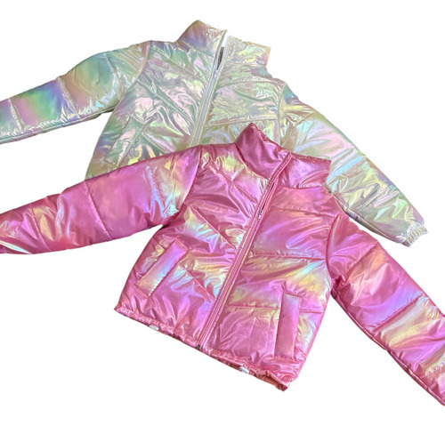 Campera Inflable Niña Puffer Blanca Tornasolada