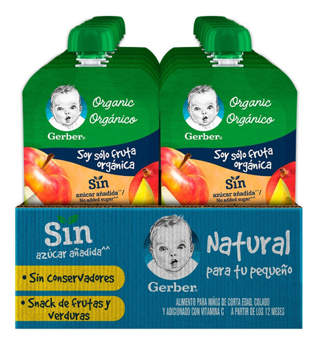 Papilla Gerber Etapa 1 Mango Manzana Pera 12 Pouch 100g C/u