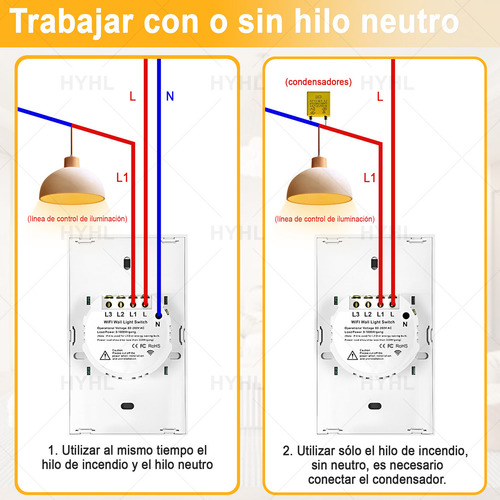 Merion Interruptor Inteligente Touch Wi-fi De 2 Vías Sin Neutro Color Negro Corriente Nominal 10 A Voltaje Nominal 110v