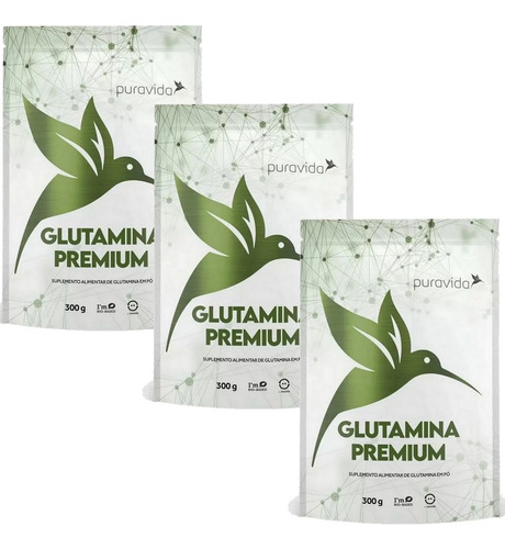 Glutamina Puravida Vegana - Kit 3x 300g Cada - Sabor Sem Sabor