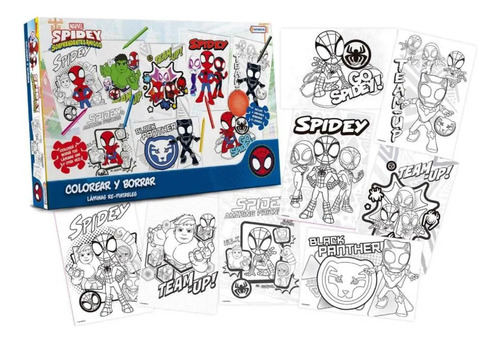 Set Arte Tapimovil Marvel Spiderman Colorear Borrar Laminas