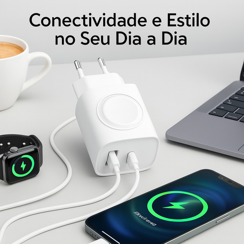 Carregador Universal Turbo 2 Em 1 Com Indução Branco Tipo C