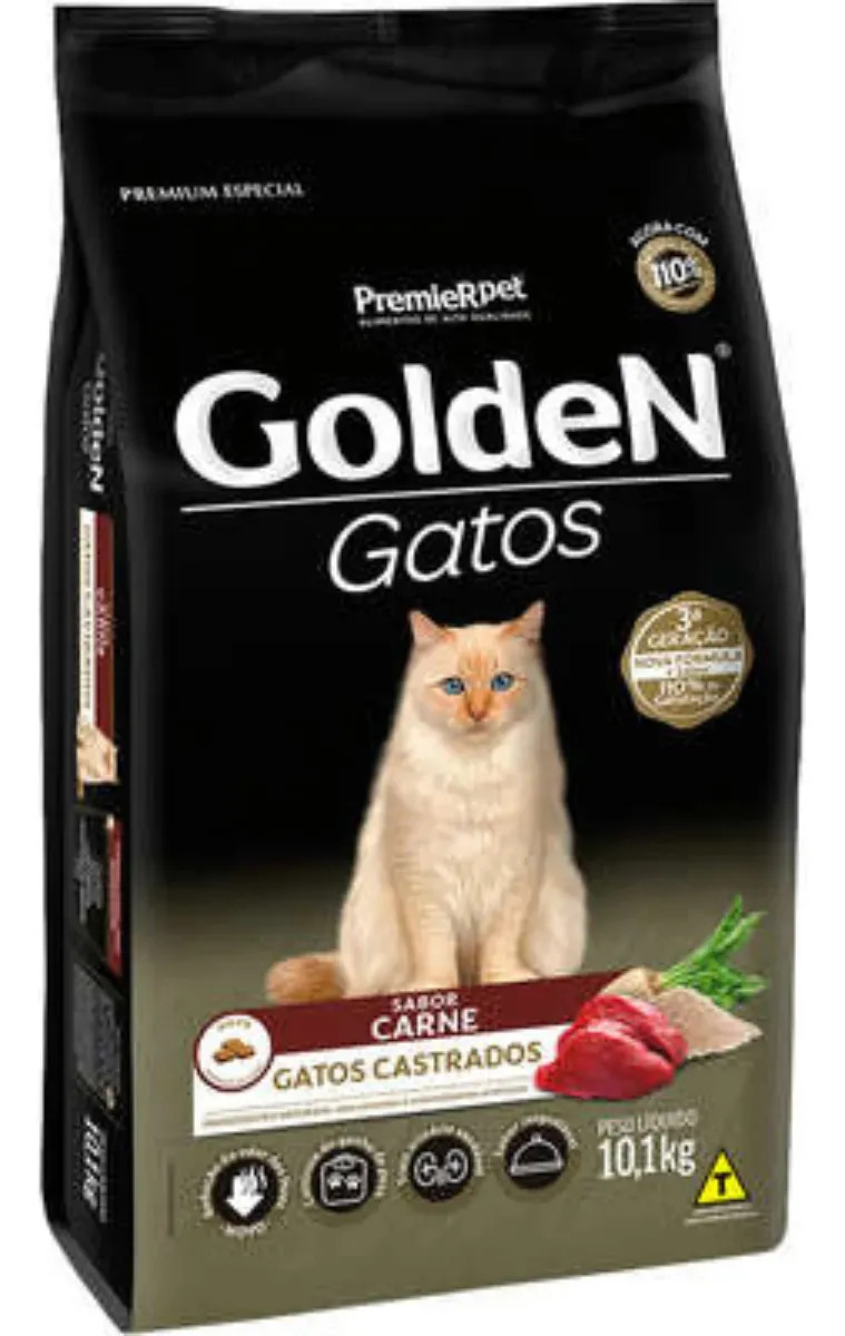 Golden Gatos Castrados Carne 10,1kg Alimento Ração Saudável