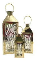 Comprar Juego De 3 Faroles Porta Vela Metalizados Calados Decoración