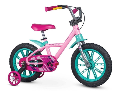 Bicicleta  infantil infantil Nathor Aro 14 First pro 2020 aro 14 cor rosa/azul-celeste com rodas de treinamento