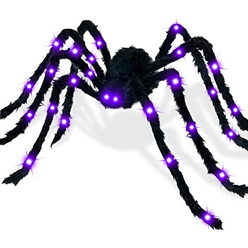 4.9ft 26led Giant Halloween Spider Decoration Black Hai...