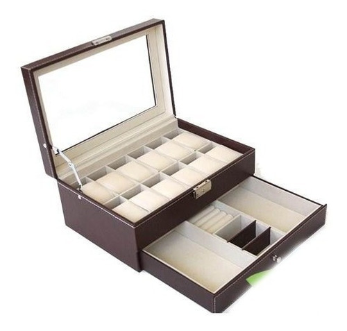 Caja Organizador De Reloj Y Joyas Color Café Y Negro