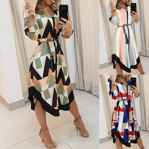 Vestido Casual Con Cuello En V Y Estampado A Cuadros De Nuev