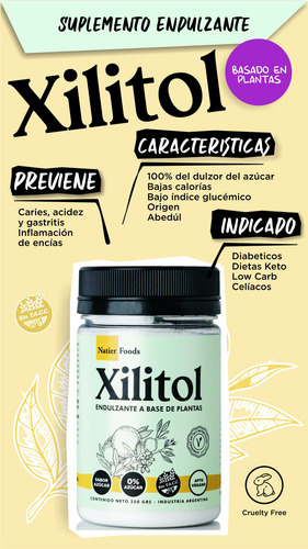 Pack X2 Xilitol Endulzante Natural 0% Azucae Natier 250gr