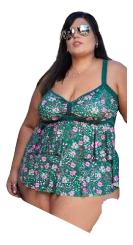 Tankini Estampada Talle Especial Volados,solo Remera T4 A 10