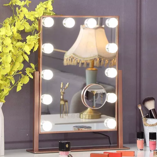 Hansong Hollywood - Espejo de tocador con luces, espejo profesional  iluminado con enchufe, espejo de aumento 10x removible, 3 modos de  iluminación de