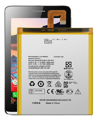 Bateria Para Tablet Lenovo L13d1p31 Tab A3500  De 3550mah