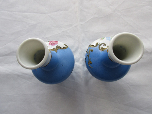 Dos Floreros Violeteros Antiguos De Porcelana, Pintados A Ma (Usado)