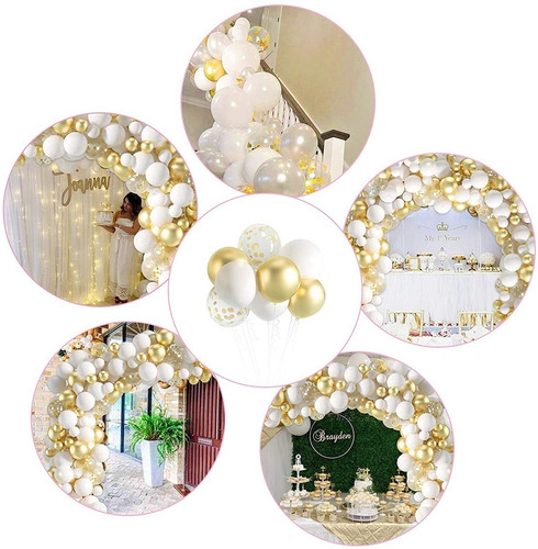 Imagen 3 de 5 de Arco Organico Globos Dorado Blanco Bodas Aniversario 15 Años