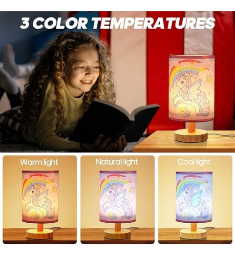 Lámpara De Mesita De Noche De Unicornio, 3 Colores Regulable