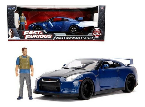 Coche Nissan con figuras de Rápido y Furioso con luz 1:18 Jada Color Azul