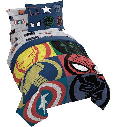 Marvel Avengers Emblemas 5 Pieza Juego De Cama Doble In...