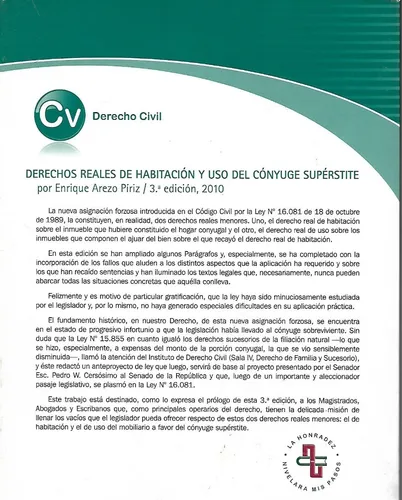 Derechos Reales De Habitacion Y Uso Del Conyuge Superstite - (Usado)