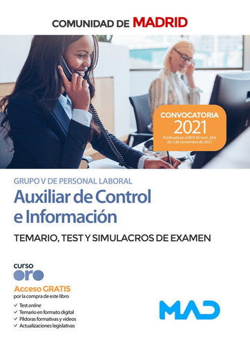 Auxiliar De Control E Informacion Comunidad De Madrid. Temario, T, De Aa.vv. Editorial Mad, Tapa Blanda En Español