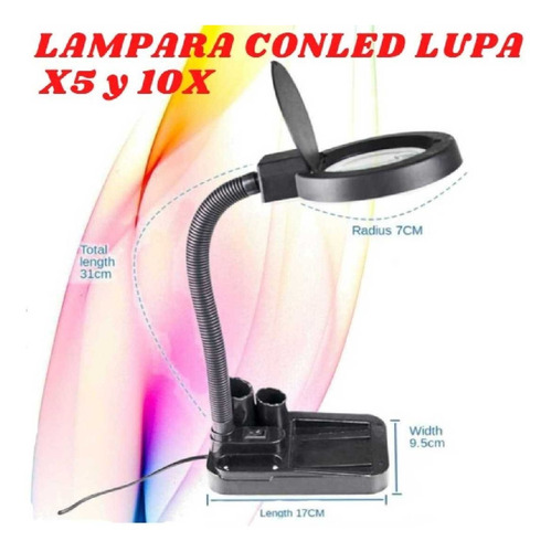 Imagen 2 de 2 de Lampara De Mesa Con Lupa Y Luz Led 5x Y 10x