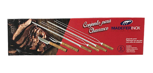 Kit Para Churrasco 6 Peças No Conjunto Madefer Inox