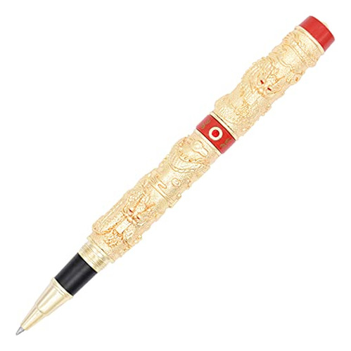 Golden Double Dragon Rollerball Pen With Red
