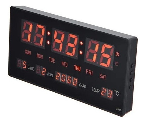 Reloj Digital Pared Luz Led Hora Fecha Temperatura 47x23cm