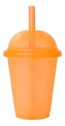 Vaso Frappe Raspa Con Tapa Tipo Domo Y Popote 500ml 10 Pzs Naranja Claro