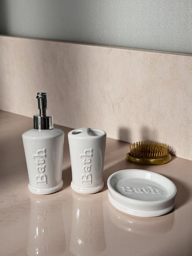 Set De Accesorios De Baño Dispenser Jabonera Vaso Porta Blanco