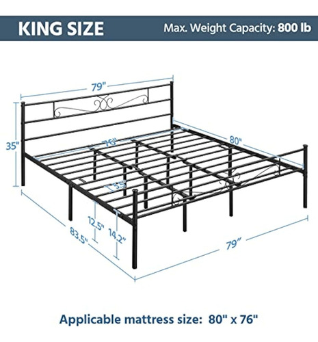 Bed Frame King Size Yaheetech Negra