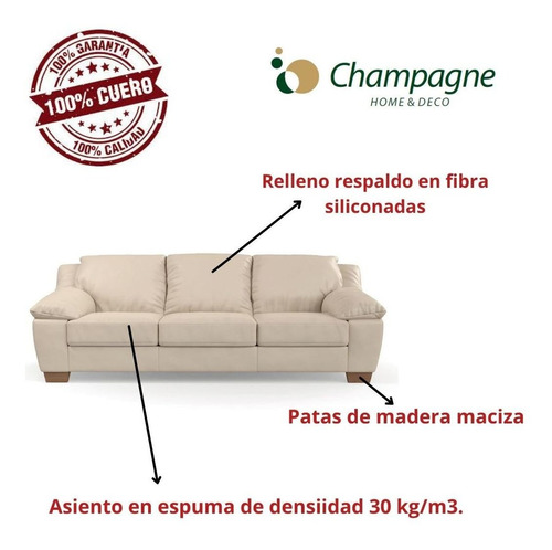 Sofa 2 Cuerpos 100% Cuero Natural - Jerez | Cuotas sin interés