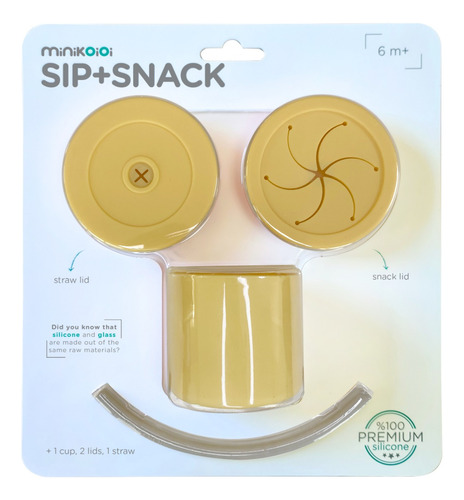 Minikoioi Sip+ Snack Mellow Yellow / Powder Grey Silicona