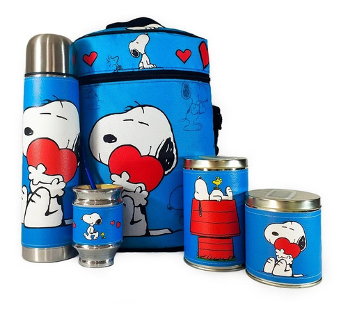 Equipo De Mate Completo Snoopy Cuero Set Kit Matero Completo