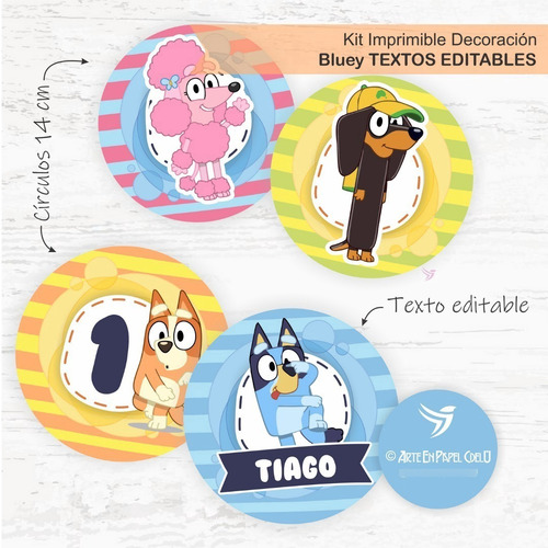 Imagen 3 de 5 de Kit Imprimible Decoración Candy Bar Bluey Texto Editable