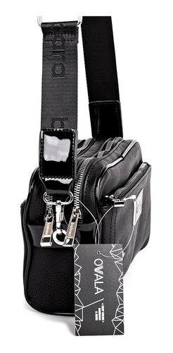 Imagen 3 de 6 de Cartera Bandolera Cuero Sintetico Barbara Negra Divisiones