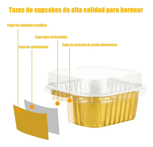 BANNA 50 Molde Aluminio Desechable 300ml Con Tapa, 10 Oz/300ML Moldes Para Tartas, Moldes Cuadrados De Foil Para Tartas De Bodas, Fiestas Y Cumpleaños, 11.2 * 11.2 * 4 cm , Dorado