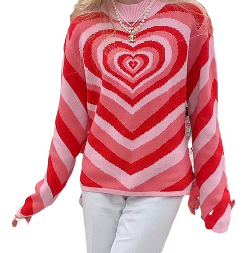 Mujer Corazón Rayas Suéteres Casual Cuello Redondo