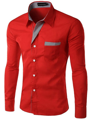 Camisa Manga Larga Elegante Diseño Nacbon Rojo