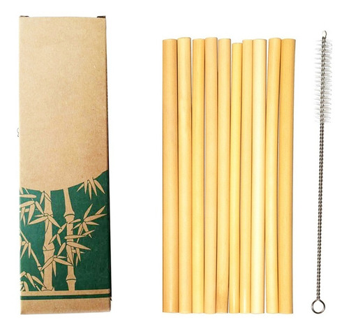 10 Unidades Pitillos, Bambú Natural Reutilizables + Cepillo
