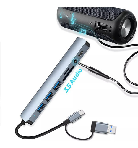 Mz Adaptador Usb C Hub Tipo C 8 Em 1 Mz, Multiporta, Usb 3.0