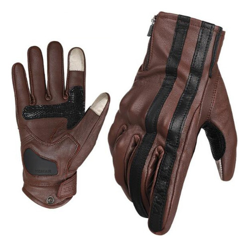 Racing Gloves Cafes - Guantes De Piel Moto Táctiles Touch