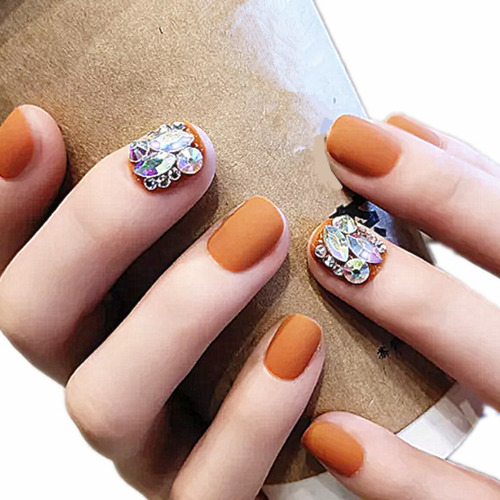 24pz Press On Uñas Postizas Falsas Cuadrada Naranja Diamante