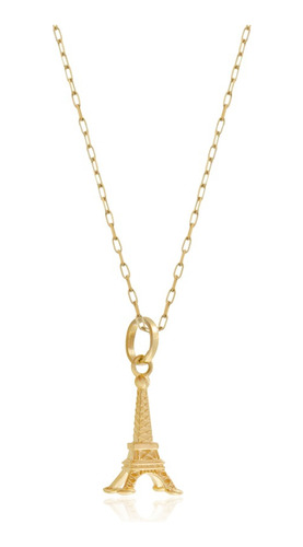 Pingente Torre Eiffel Paris Com Corrente Cartie Ouro 18k